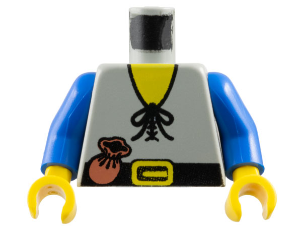 Lego Torso Castle Forestman Shirt with Laces, Black Belt with Buckle, Brown Pouch, Yellow Neck Pattern / Blue Arms / Yellow Hands