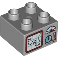 Lego Duplo Brick 2 x 2 with Gauge, Dial, Screen, Controls Print / Light Bluish Gray