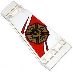Lego Technic, Panel Plate 5 x 11 x 1 Tapered with Red Stripes and Gold FIRE DEPT. with Phoenix Logo Pattern on Both Sides (Stickers) - Set 42040