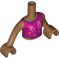 Lego Minidoll Torso Girl, Magenta Top with Bright Light Pink Bunny print, Medium Nougat Arms and Hands / Medium Nougat