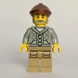 Man, Old, Light Bluish Grey Torso, Dark Tan Legs, Reddish Brown Cap