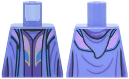 Torso Robe Open with Hood over Dark Purple Top with Bright Pink and Dark Azure Curved Panels and Gold Trim Pattern / Blue Violet