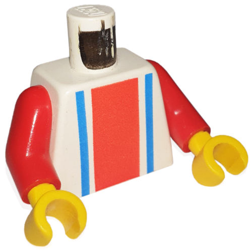 Lego Torso Vertical Striped Red/Blue Print, Red Arms, Yellow Hands / White