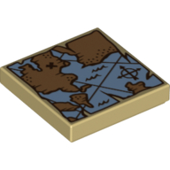 Lego Tile 2 x 2 with Treasure Map with Compass and Dark Brown 'X' Print / Tan