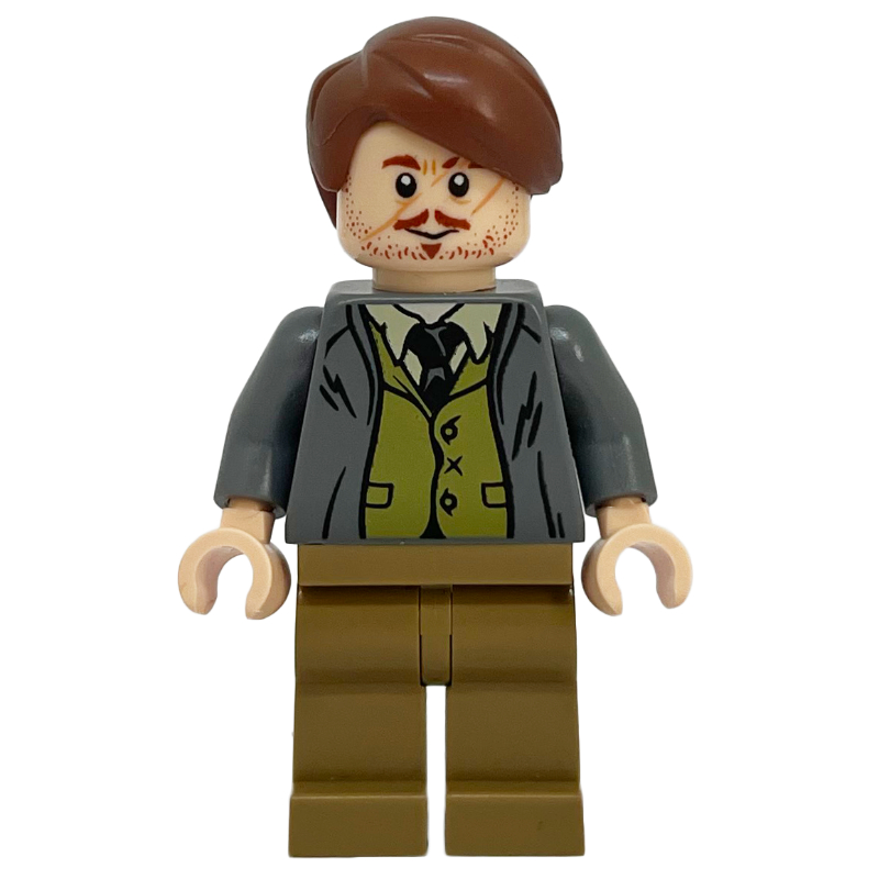 Lego Remus Lupin, Dark Bluish Gray Jacket over Olive Green Vest