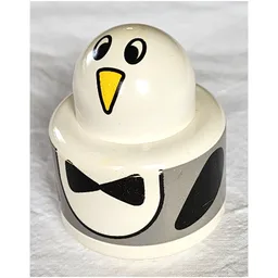 Primo Brick 1 x 1 with Round Rattle, Penguin Print / White