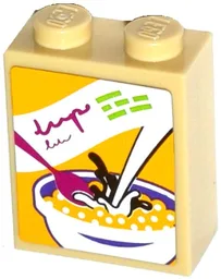 Brick 1 x 2 x 2 with Inside Stud Holder with Bowl, Pouring Milk, and Spoon Cereal Box Pattern (Sticker) - Set 41118
