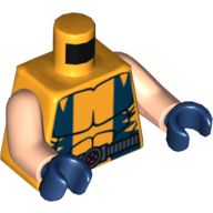 Lego Torso Muscles with Dark Blue Vest and Belt with Buckle Print (Wolverine), Light Nougat Arms, Dark Blue Hands / Bright Light Orange