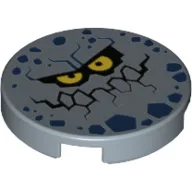 Tile Round 2 x 2 with Rock Creature Face with Jagged Grin, Dark Blue Spots and Yellow Eyes Print / Sand Blue