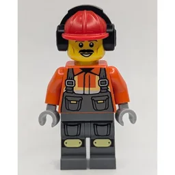 Construction Worker, Dark Orange Shirt, Dark Bluish Gray Legs, Red Hard Hat with Ear Protection