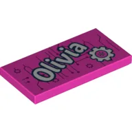 Tile 2 x 4 with 'Olivia', Gear Print / Dark Pink