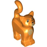 Lego Animal, Cat, Standing New Style with Dark Tan Chest and Muzzle, Black Nose, Angry Print / Orange