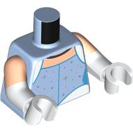 Lego Torso, Dual Molded Arms, Dress, White Shapes, Dark Azure Trim, Silver Stars print, Light Nougat Sleeves Pattern, White Arms and Hands / Bright Light Blue