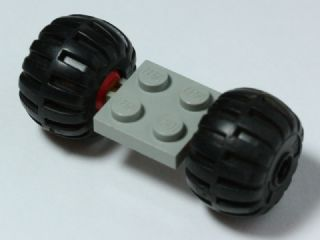 Lego Plate, Modified 2 x 2 with Red Wheels with 2 Black Wheel Full Rubber Balloon with Axle Hole (122c01 / 4288)