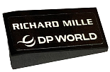 Lego Slope 18 2 x 1 x 2/3 with White 'RICHARD MILLE' and DP WORLD Logo Pattern Model Right Side (Sticker) - Set 76919