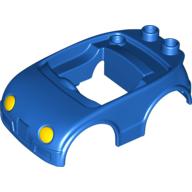 Lego Duplo Car Body with 2 Studs on Back and Yellow Headlights Print (fits over Car Base 2 x 4) / Blue