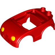 Lego Duplo Car Body with 2 Studs on Back and Yellow Headlights Print (fits over Car Base 2 x 4) / Red