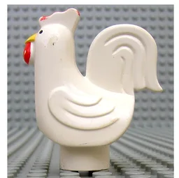 Duplo Animal Chicken / Rooster, Large Tail, Lobe Comb, with Stud Holder on Bottom, without Base / White