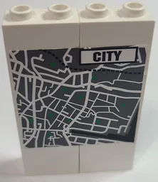 Stickered Assembly 4 x 1 x 5 with 'CITY' in White Rectangle and Map Pattern (Sticker) - Set 7237