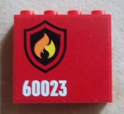 Panel 1 x 4 x 3 with Side Supports - Hollow Studs with Black and Yellow Fire Logo Badge and '60023' Pattern Model Left (Sticker) - Set 60023