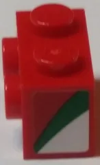 Brick, Modified 1 x 2 with Studs on 1 Side with Red, Green, and White Pattern Model Left Side (Sticker) - Set 75908