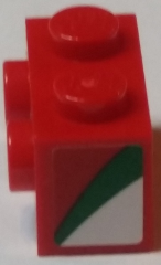 Lego Brick, Modified 1 x 2 with Studs on 1 Side with Red, Green, and White Pattern Model Left Side (Sticker) - Set 75908