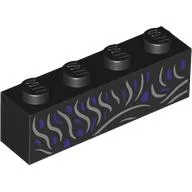Brick 1 x 4 with Dress, Silver/Dark Purple Decorations Print / Black