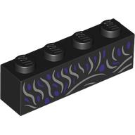 Lego Brick 1 x 4 with Dress, Silver/Dark Purple Decorations print / Black