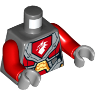 Lego Torso Armor with Orange and Gold Circuitry and Emblem with White Dragon Print, Red Arms, Light Bluish Gray Hands / Dark Bluish Gray