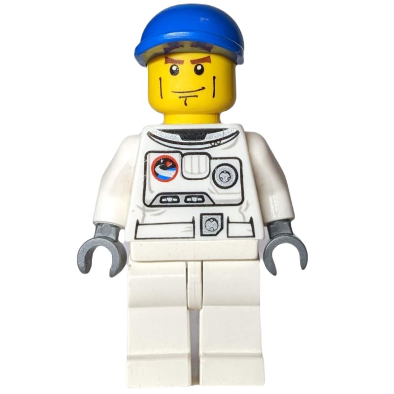 Lego Astronaut, White, Blue Cap, Cheek Lines