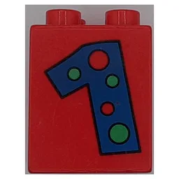 Duplo Brick 2 x 2 x 2 with '1' with Polka Dots Print