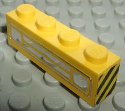 Brick 1 x 4 with Car Grille Chrome Pattern (Debossed Print) with Black and Yellow Danger Stripes on Both Sides (Stickers) - Sets 558 / 622 / 670