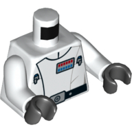 Lego Torso Jacket with Wide Lapel, Rank Badge, Belt Print (Director Krennic), White Arms, Black Hands / White