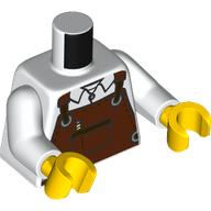 Lego Torso, Reddish Brown Apron, Pocket, White Shirt print, White Arms, Yellow Hands / White