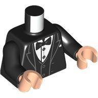 Lego Torso, Tuxedo, White Shirt, Black Bow Tie, Black Arms, Light Nougat Hands / Black