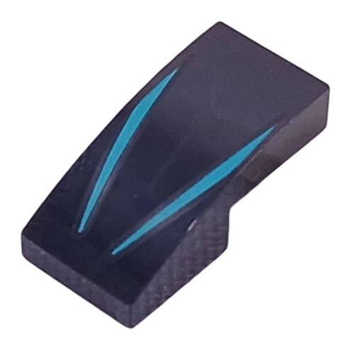 Lego Brick Curved 2 x 1 No Studs with Dark Turquoise Lines print / Black