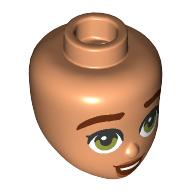 Lego Minidoll Head Reddish Brown Eyebrows, Lips, Olive Green Eyes, Open Mouth Smile / Nougat