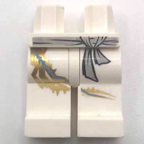 Lego Hips and White Legs with Gray Belt and Black Markings and Gold Dragon Tail Print / White