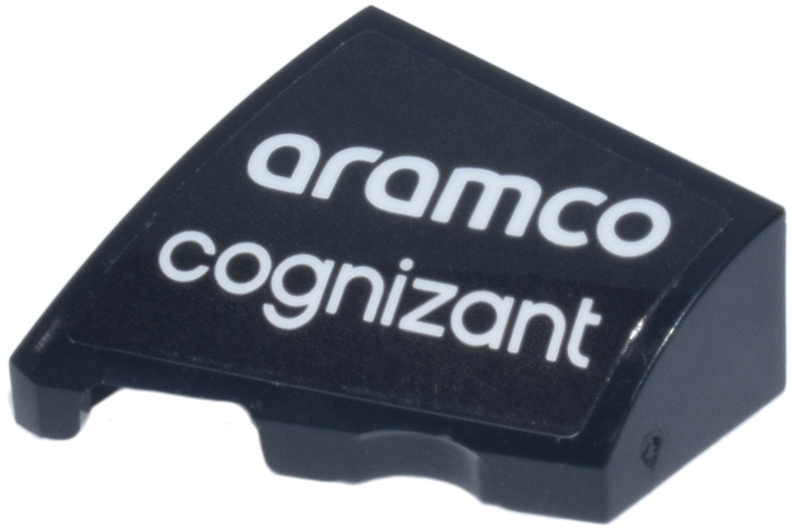 Lego Wedge 2 x 2 x 2/3 Left with White 'aramco' and 'cognizant' Logo Pattern (Sticker) - Sets 76925 / 77245