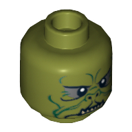 Lego Minifig Head Kithaba, Green Facial Lines Print [Hollow Stud] / Olive Green