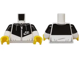 Torso Hoodie with Zipper and Nike Swoosh Logo on Black Panel, Light Bluish Gray Drawstrings and Hem Pattern / White Arms with Molded Black Short Sleeves Pattern / Yellow Hands