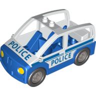 Lego Duplo Car with 2 Studs on Roof, Dark Blue Base and 'POLICE' Print / White