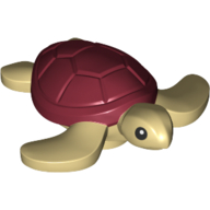 Lego Animal, Turtle / Sea Turtle with Black Eyes, Dark Red Shell print / Tan