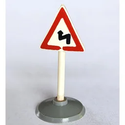 Road Sign Old Triangle with Curved Road Print & Type 1 Base / White