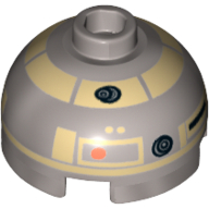 Lego Brick Round 2 x 2 Dome Top, Hollow Stud with Tan Astromech Droid Print / Flat Silver