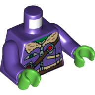 Lego Torso Aviator Jacket with Silver Badge, Radio and Brown Belts Print, Dark Purple Arms, Bright Green Hands / Dark Purple