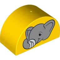 Duplo Brick 2 x 4 x 2 Curved Top with Elephant with Bandage on his Trunk / Yellow