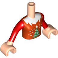 Lego Minidoll Torso Girl with Red Top with Christmas Tree Print, Red Sleeves and Light Nougat Hands / Light Nougat