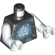 Lego Torso Blue and White Ice / Energy and Asian Character Print, White Arms and Hands / Black