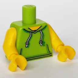 Torso, Hoodie with White Drawstrings, and Front Pockets Print, No Back Print, Yellow Arms and Hands / Lime